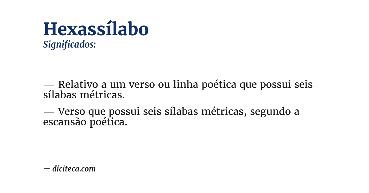 Significado de hexassílabo