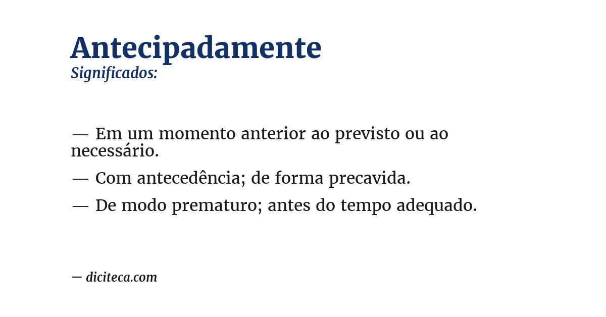 Significado de antecipadamente