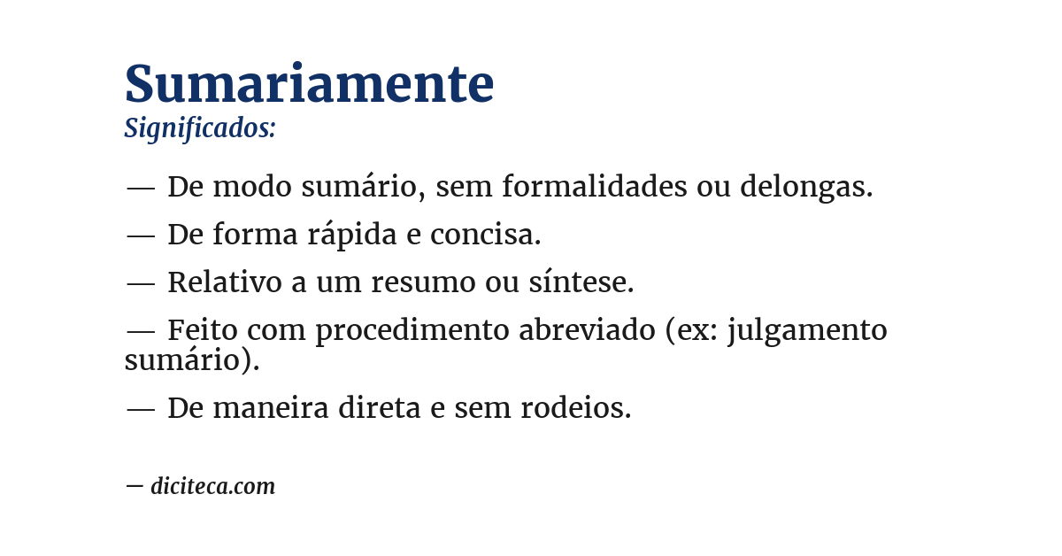 Significado de sumariamente