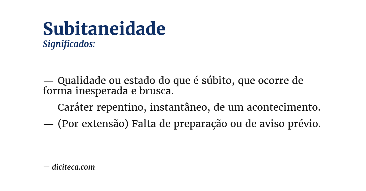 Significado de subitaneidade