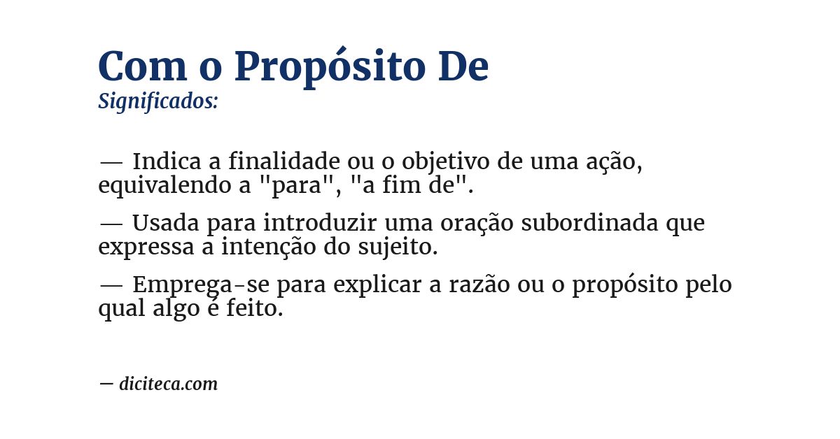 Significado de com o propósito de