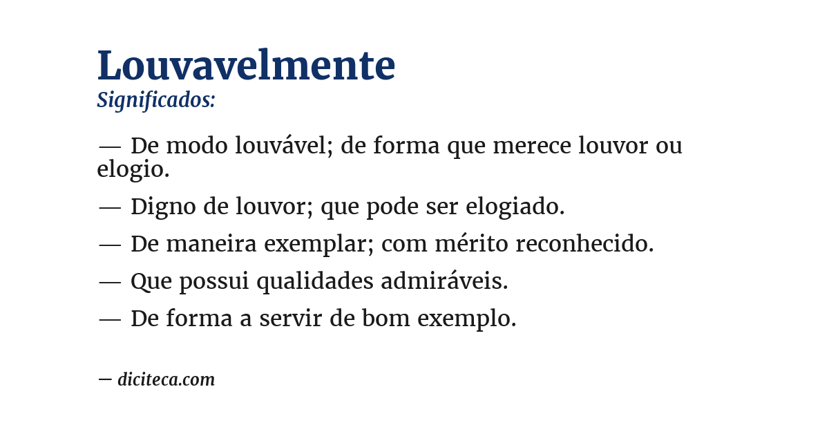 Significado de louvavelmente