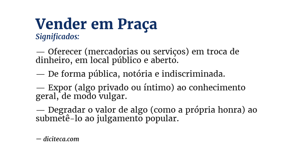 Significado de vender em praça