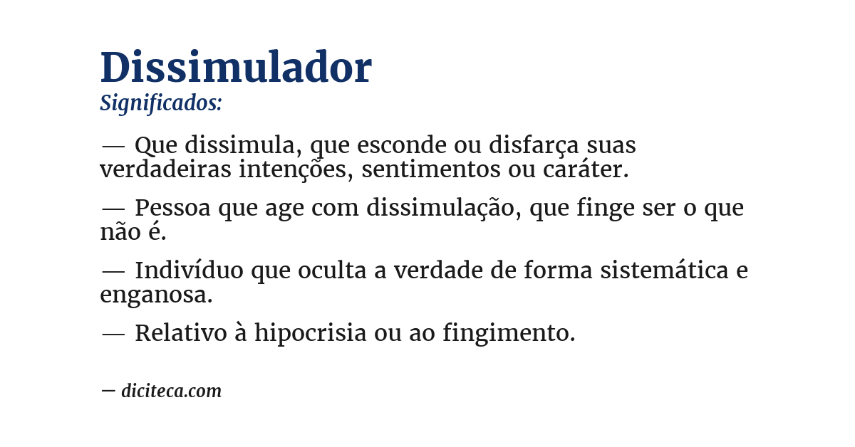 Significado de dissimulador