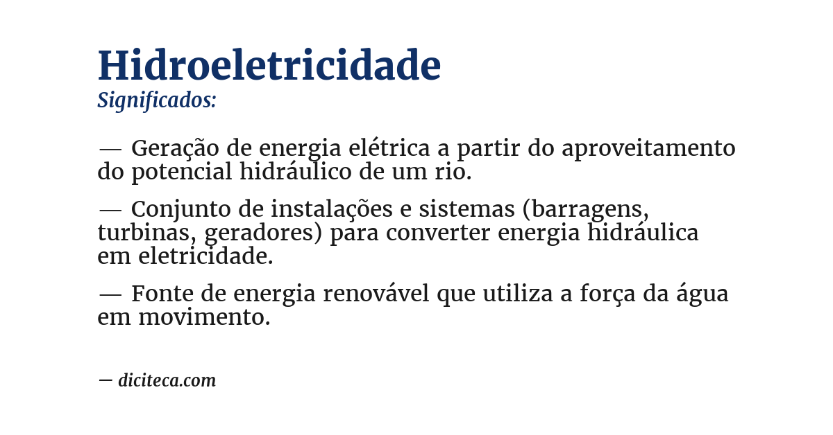 Significado de hidroeletricidade