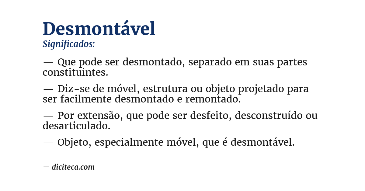 Significado de desmontável