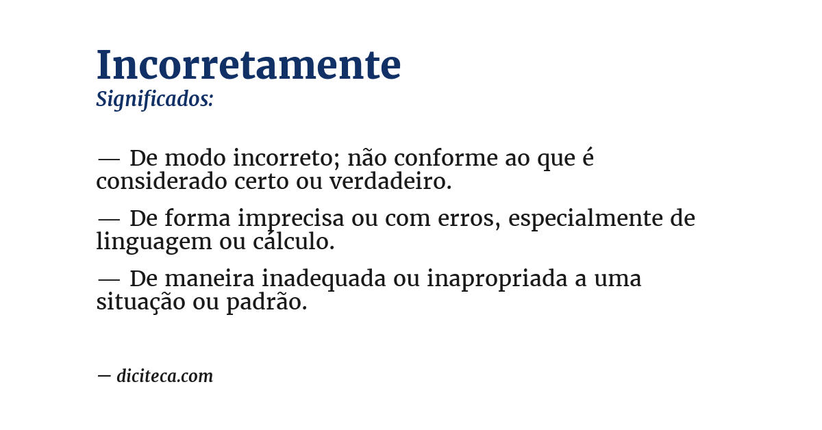 Significado de incorretamente