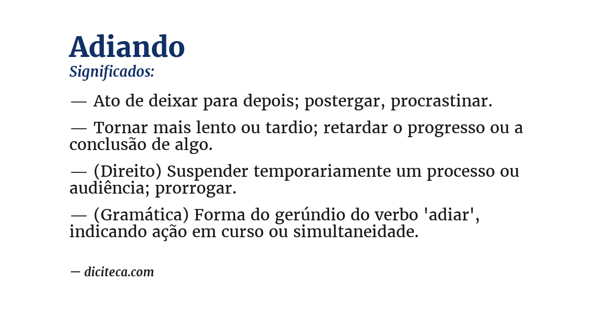 Significado de adiando