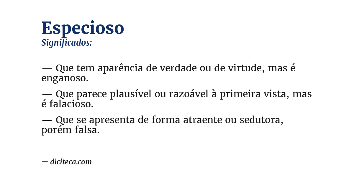 Significado de especioso