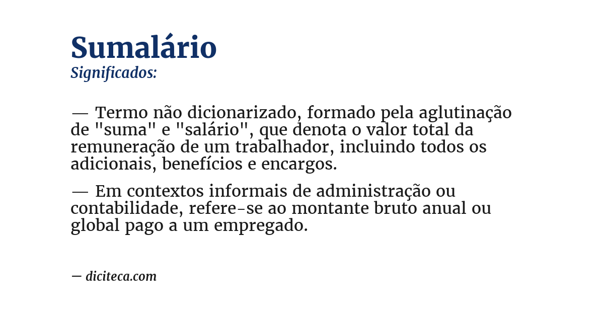 Significado de sumalário