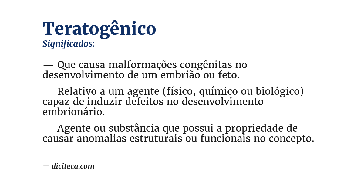 Significado de teratogênico