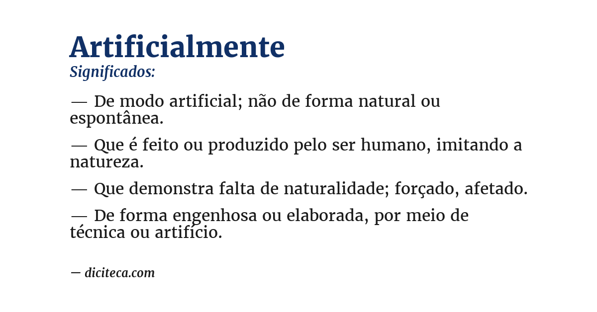 Significado de artificialmente