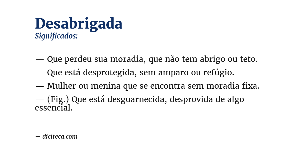 Significado de desabrigada