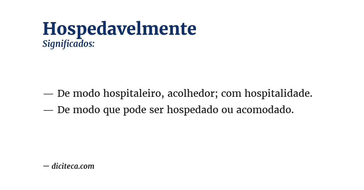 Significado de hospedavelmente
