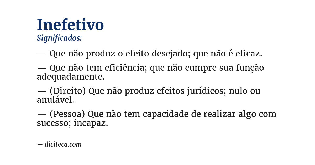 Significado de inefetivo