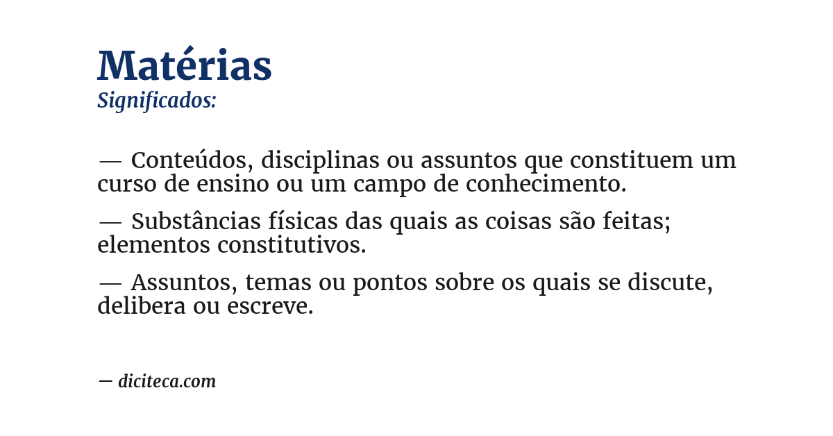 Significado de matérias