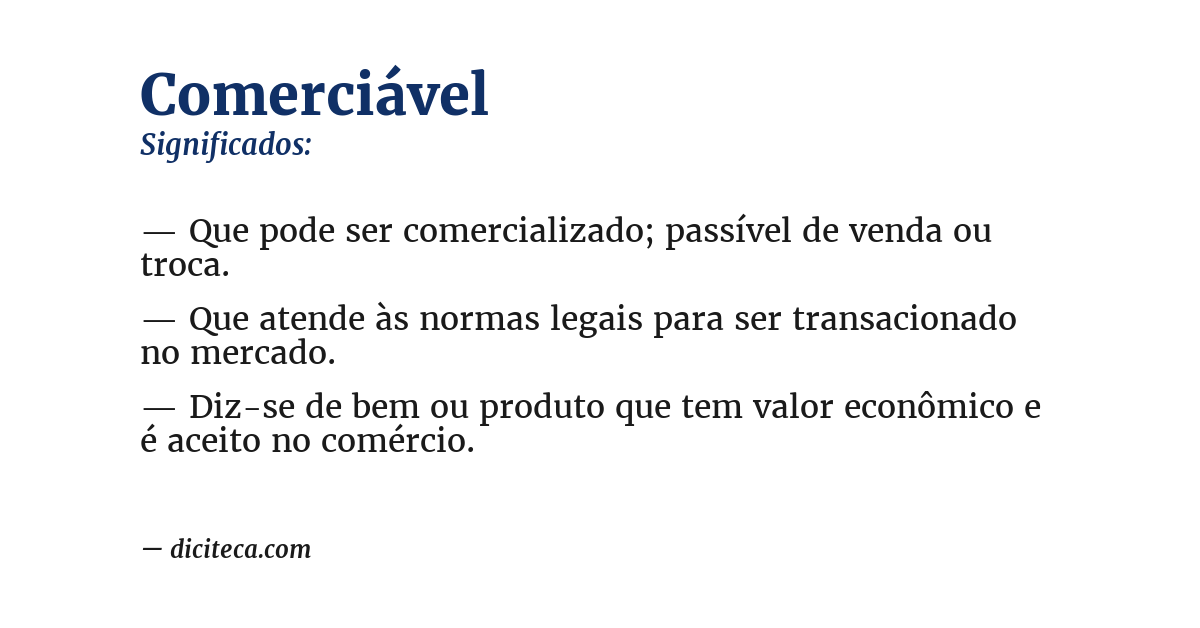 Significado de comerciável