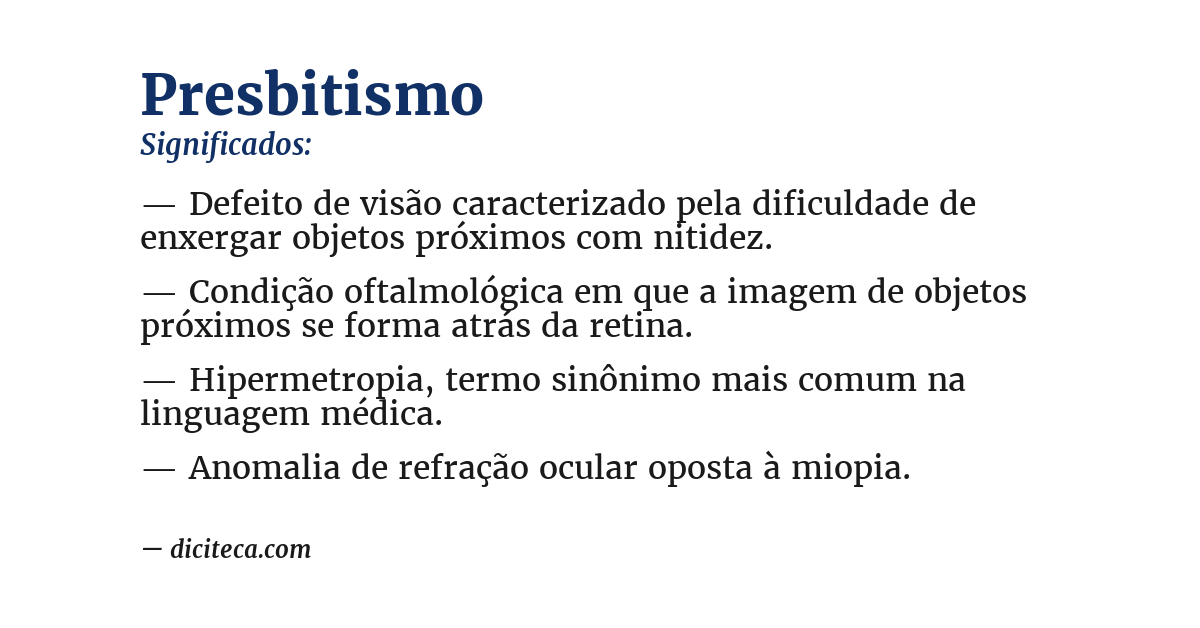 Significado de presbitismo