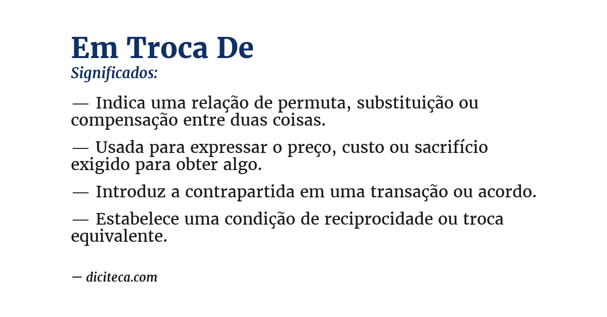 Significado de em troca de