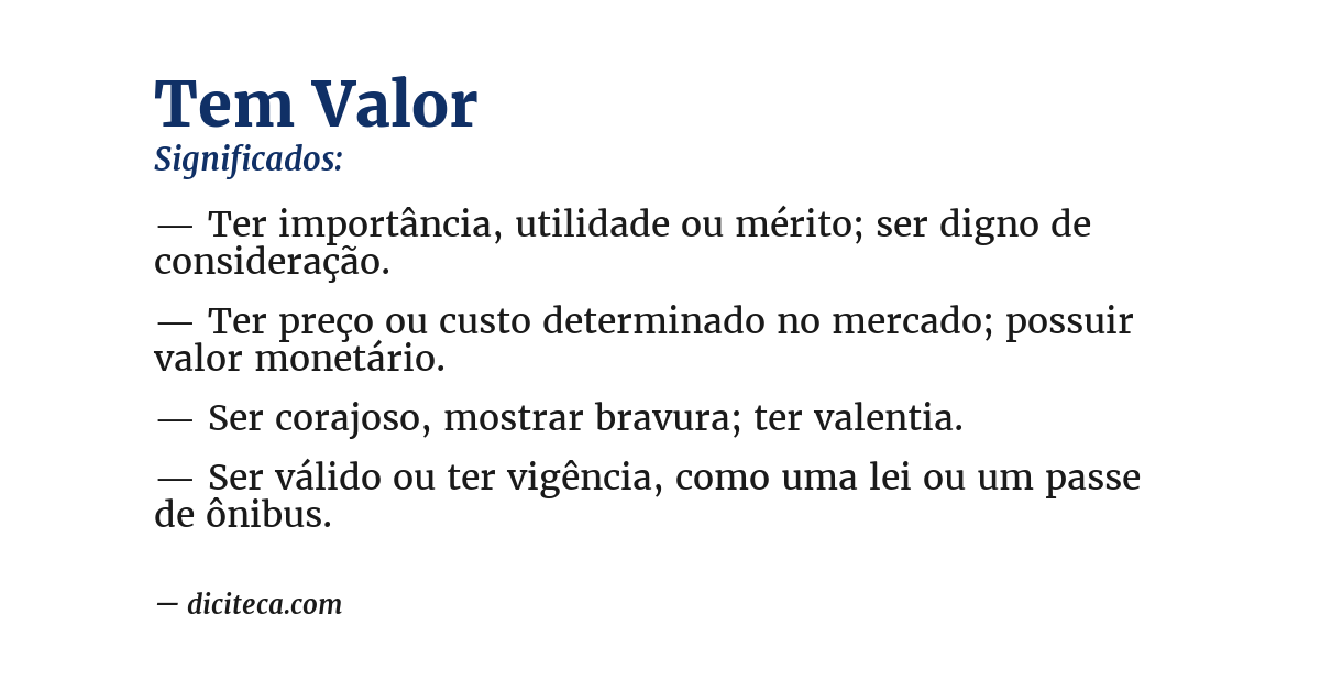 Significado de tem valor