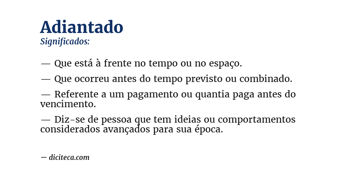 Significado de adiantado