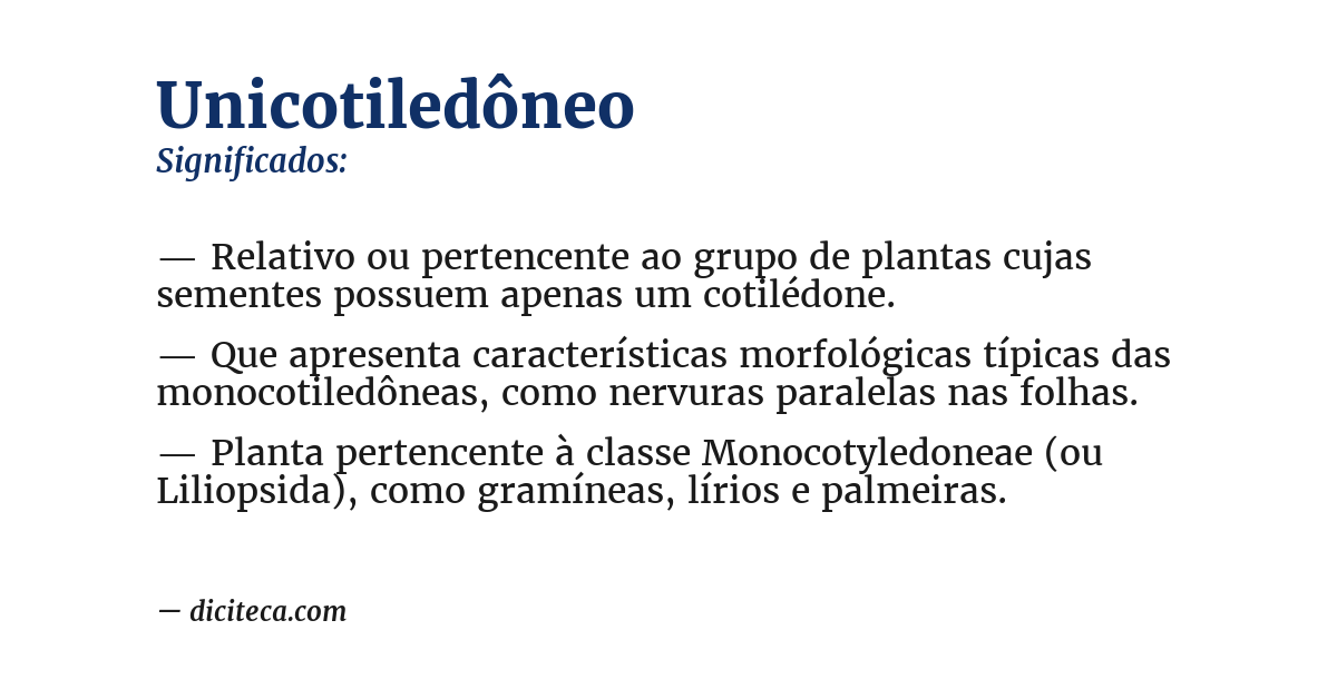 Significado de unicotiledôneo