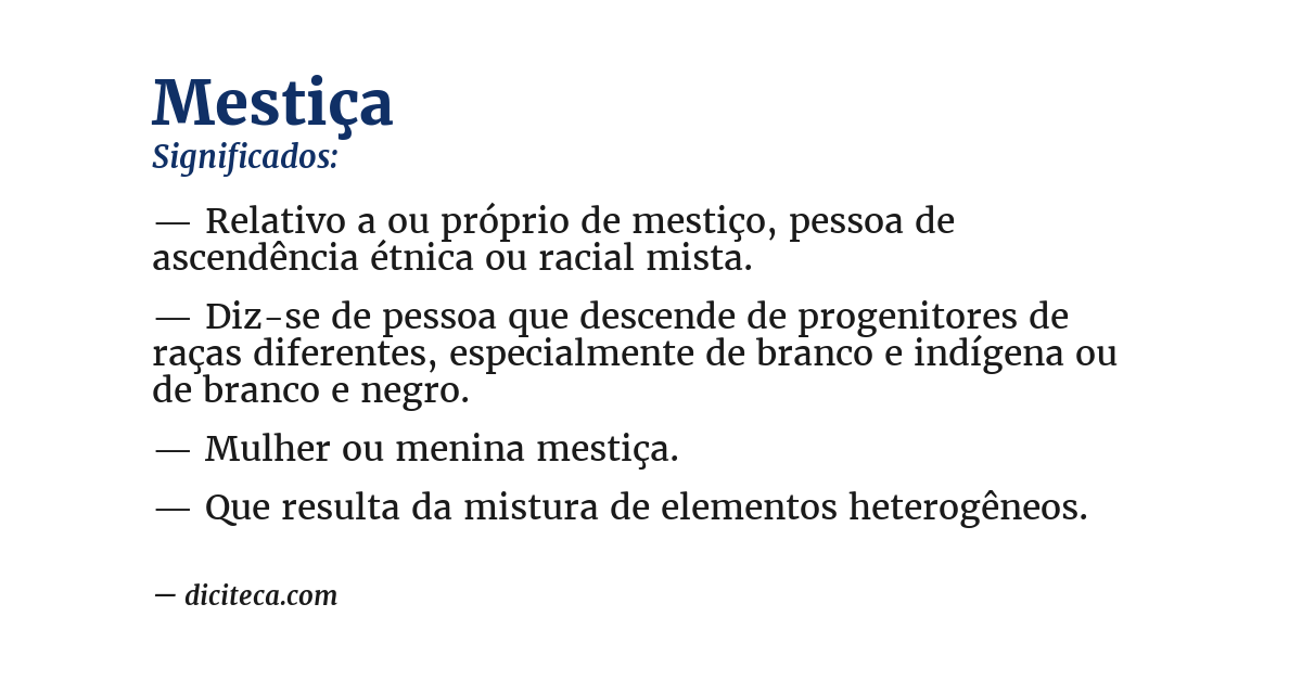 Significado de mestiça