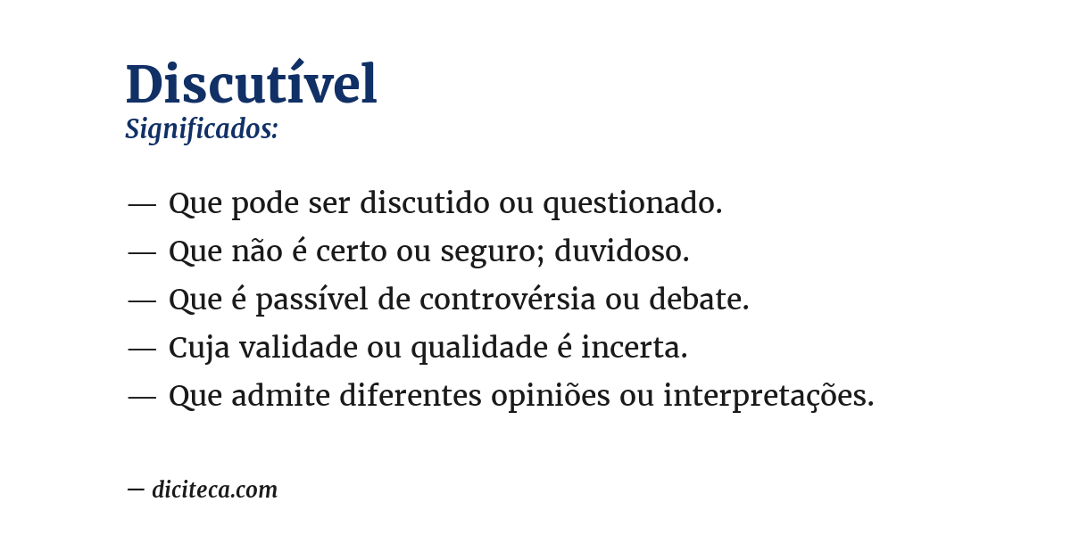 Significado de discutível