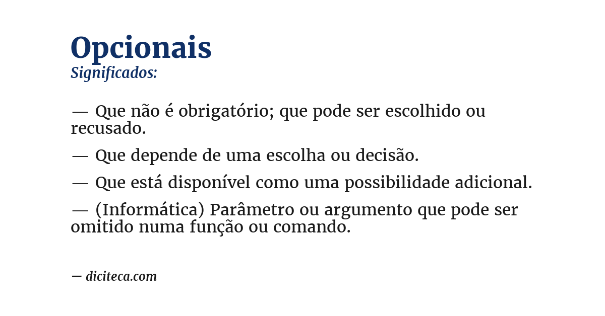 Significado de opcionais