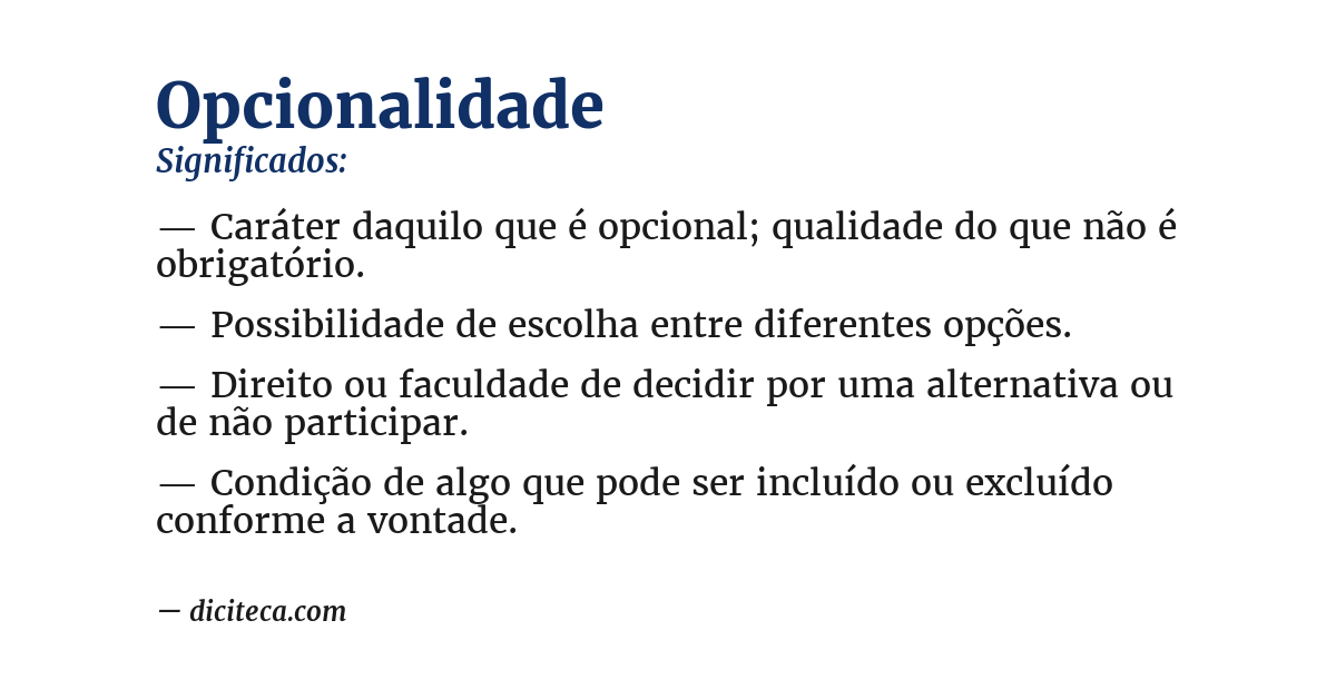 Significado de opcionalidade