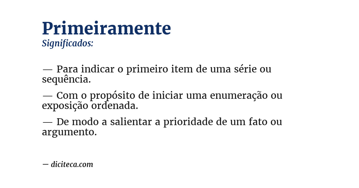Significado de primeiramente