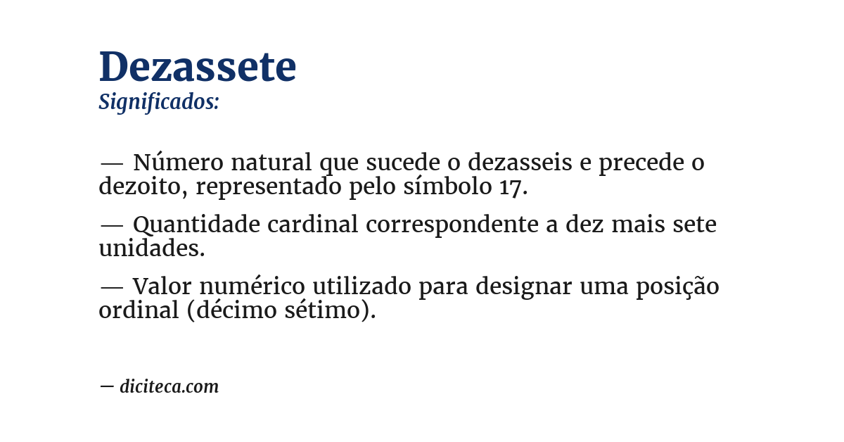 Significado de dezassete