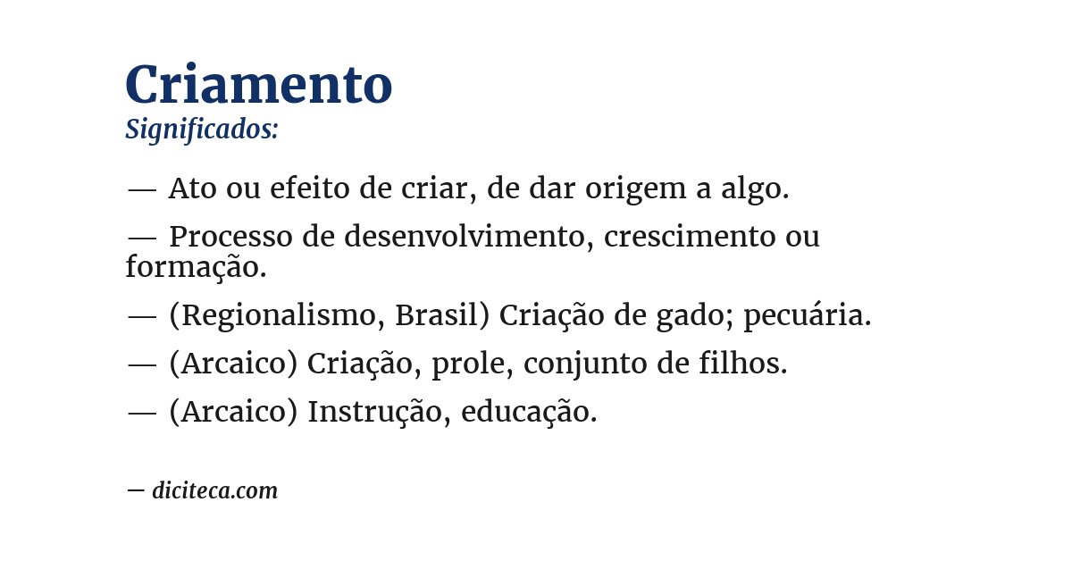 Significado de criamento