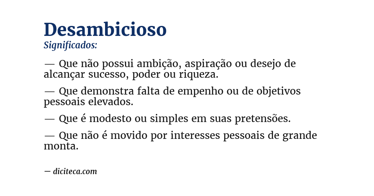 Significado de desambicioso