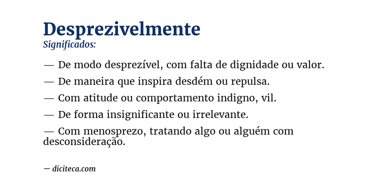 Significado de desprezivelmente
