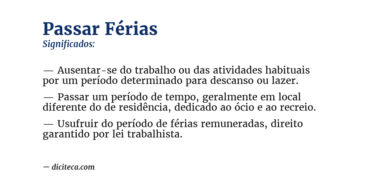 Significado de passar férias