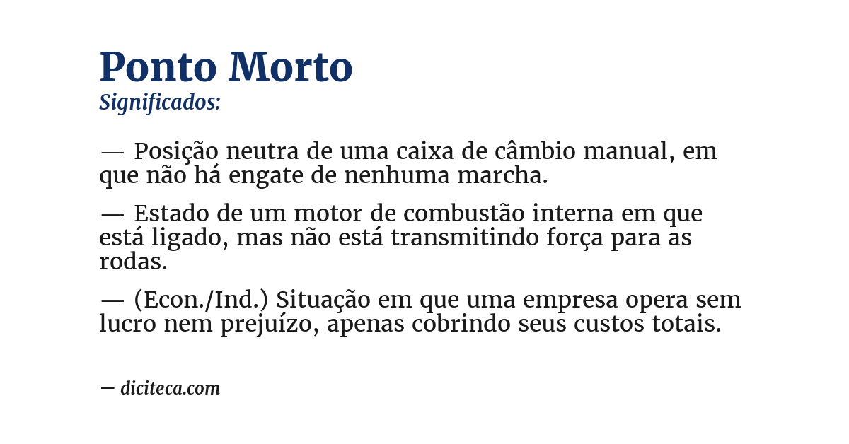 Significado de ponto morto