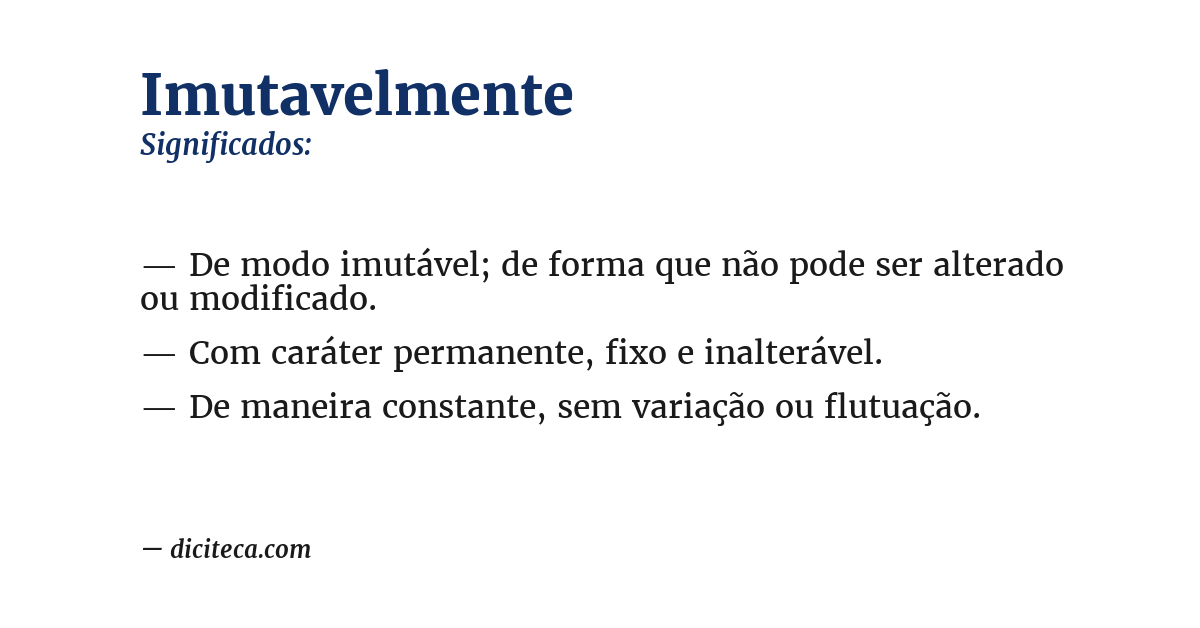 Significado de imutavelmente
