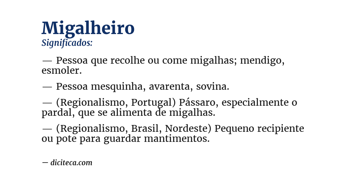 Significado de migalheiro