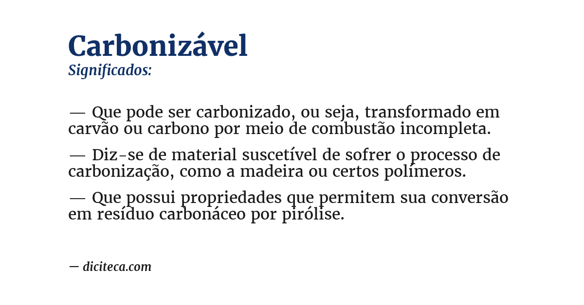 Significado de carbonizável