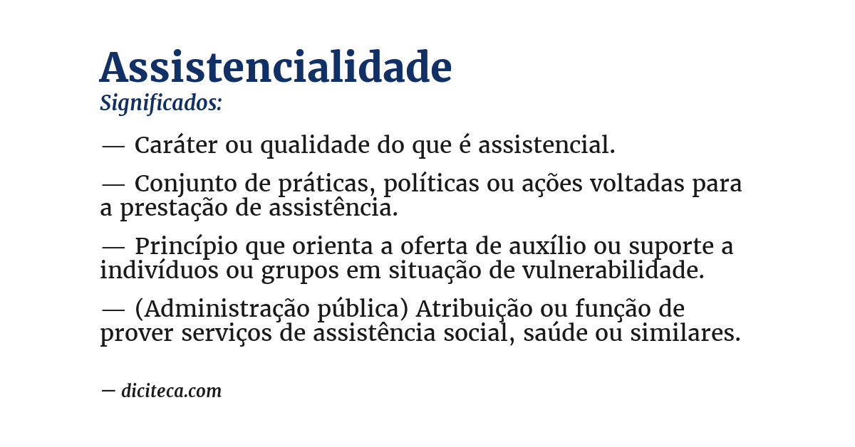 Significado de assistencialidade