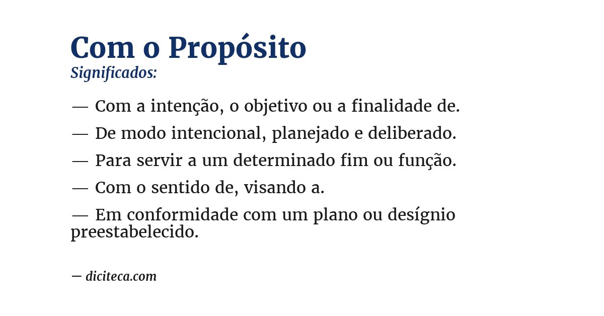 Significado de com o propósito