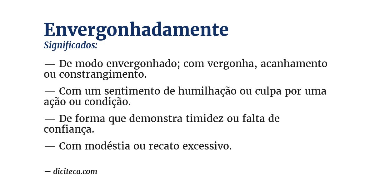 Significado de envergonhadamente