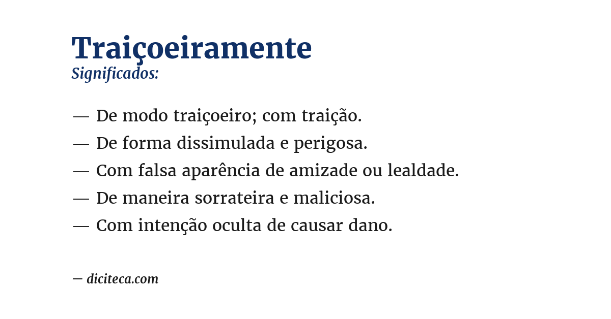 Significado de traiçoeiramente
