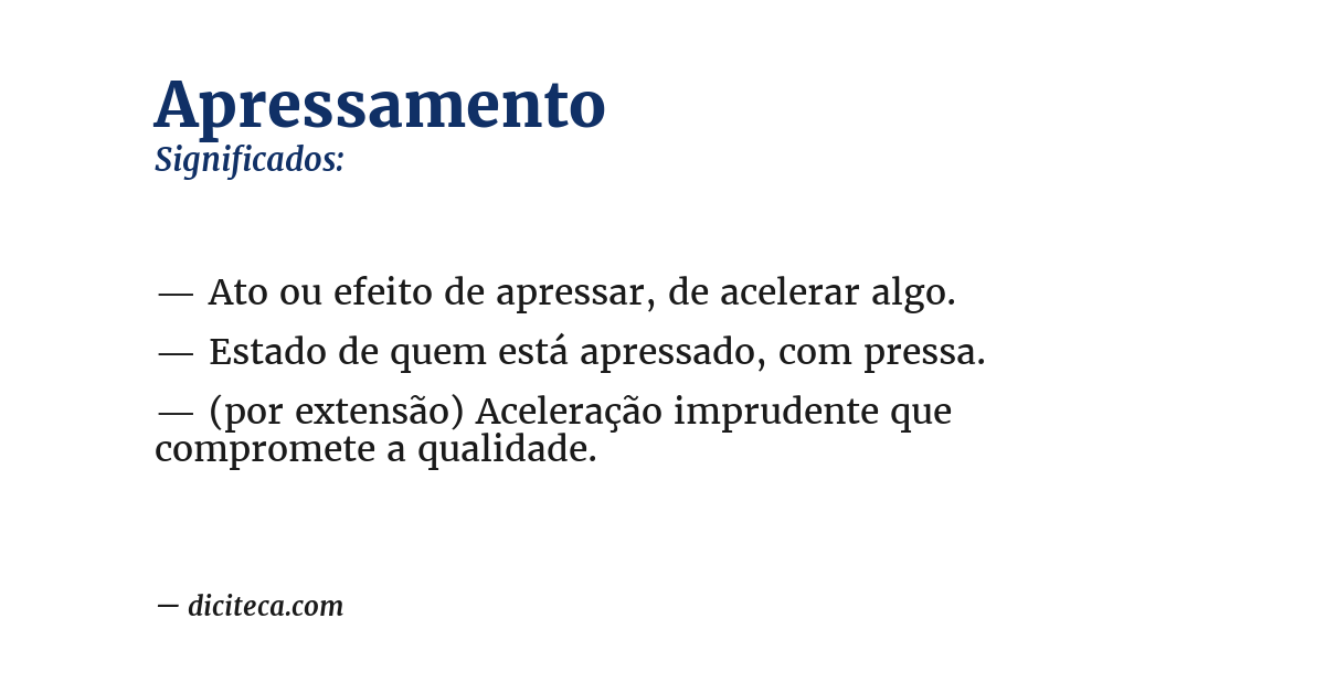 Significado de apressamento