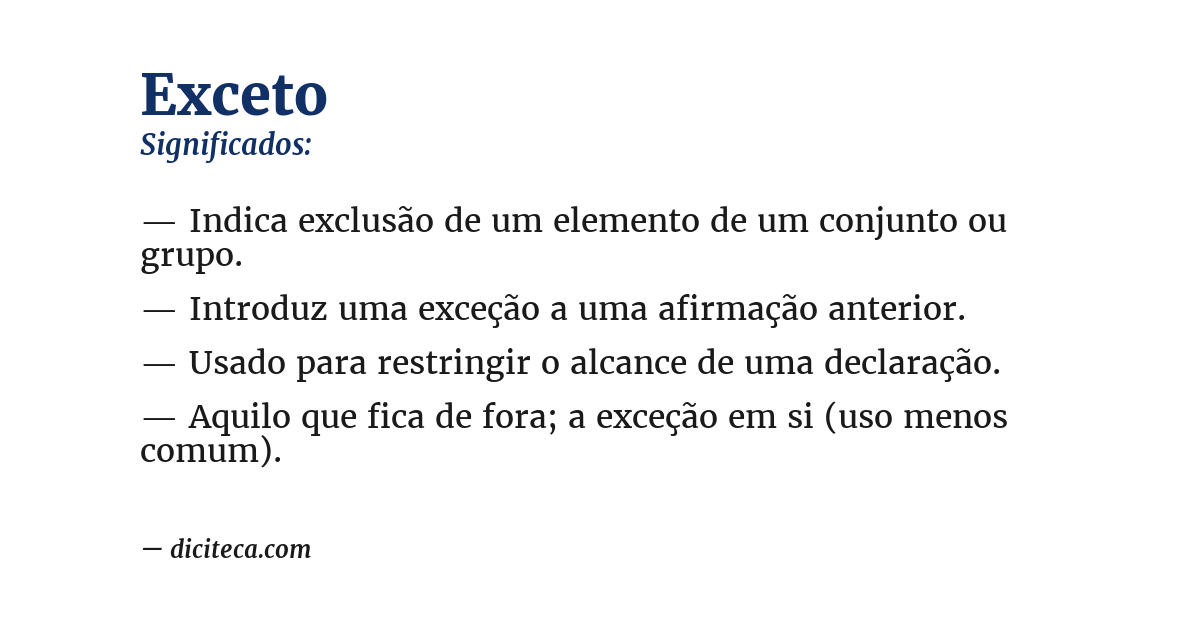Significado de exceto