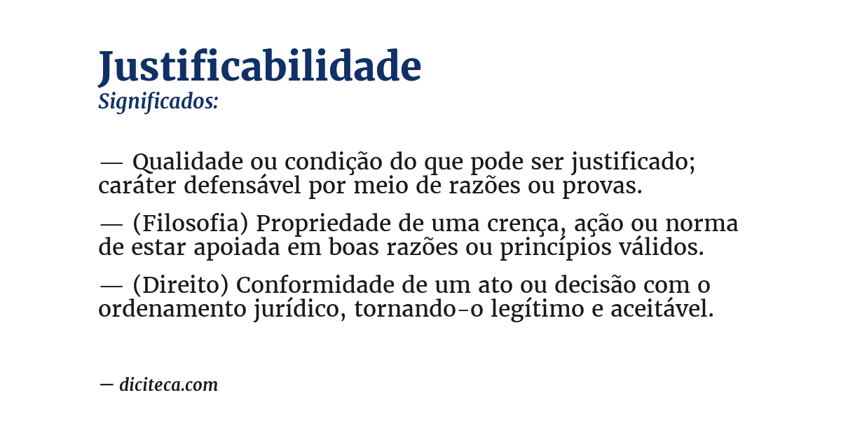 Significado de justificabilidade