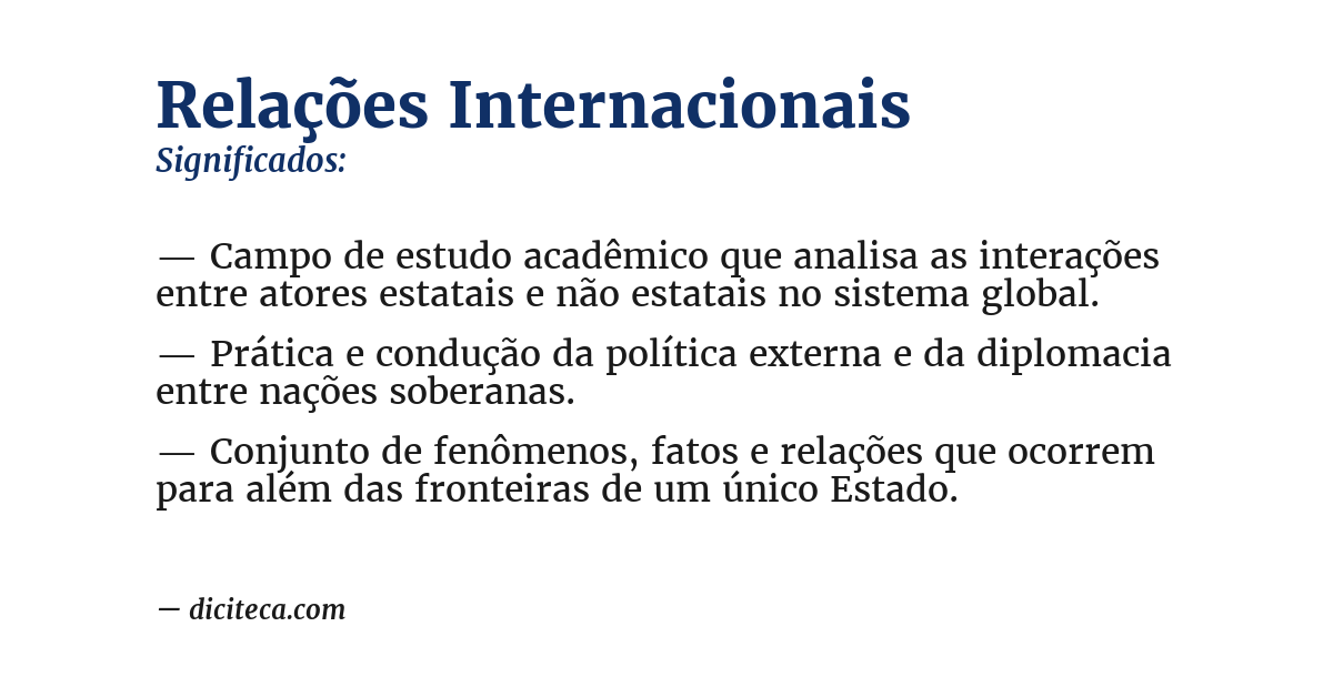 Significado de relações internacionais
