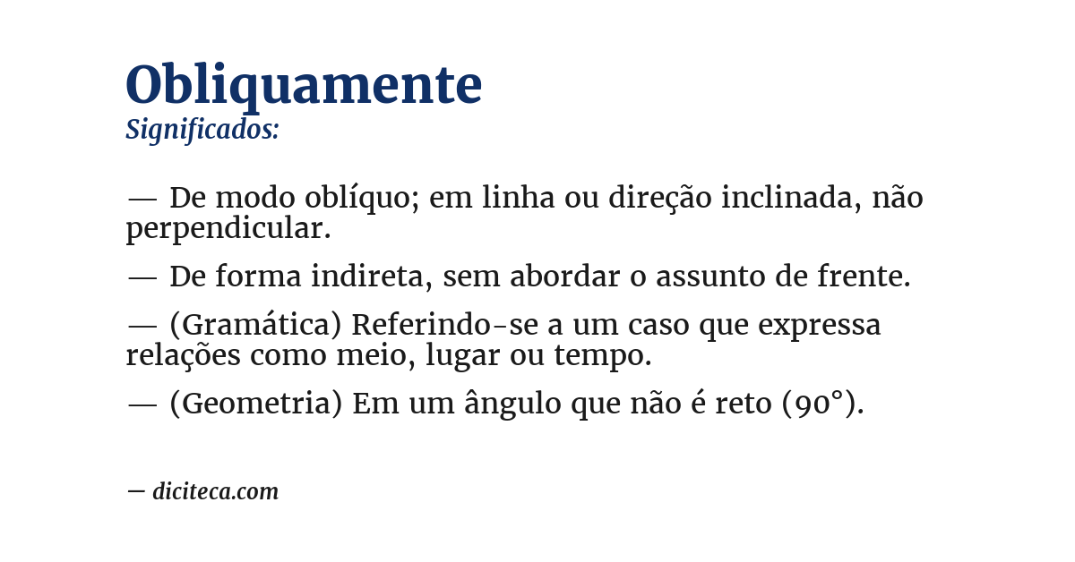 Significado de obliquamente