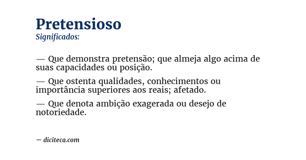 Significado de pretensioso